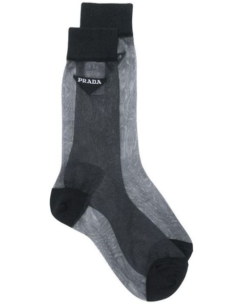 Prada Sheer Logo Socks in Black 